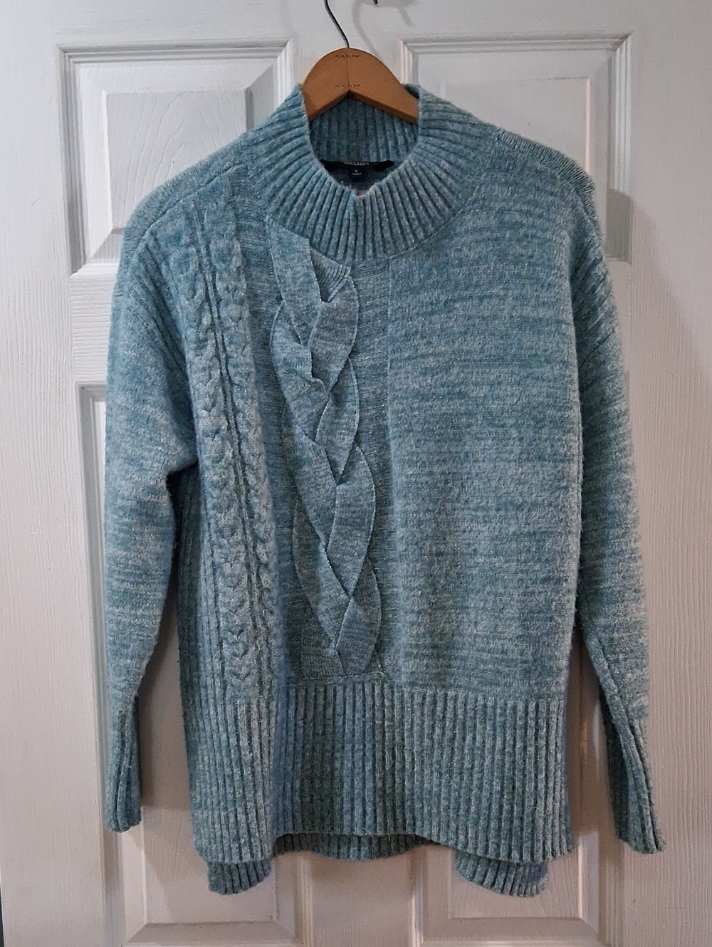 Simply Vera Vera Wang Seafoam Blue Cable Crewneck Sweater